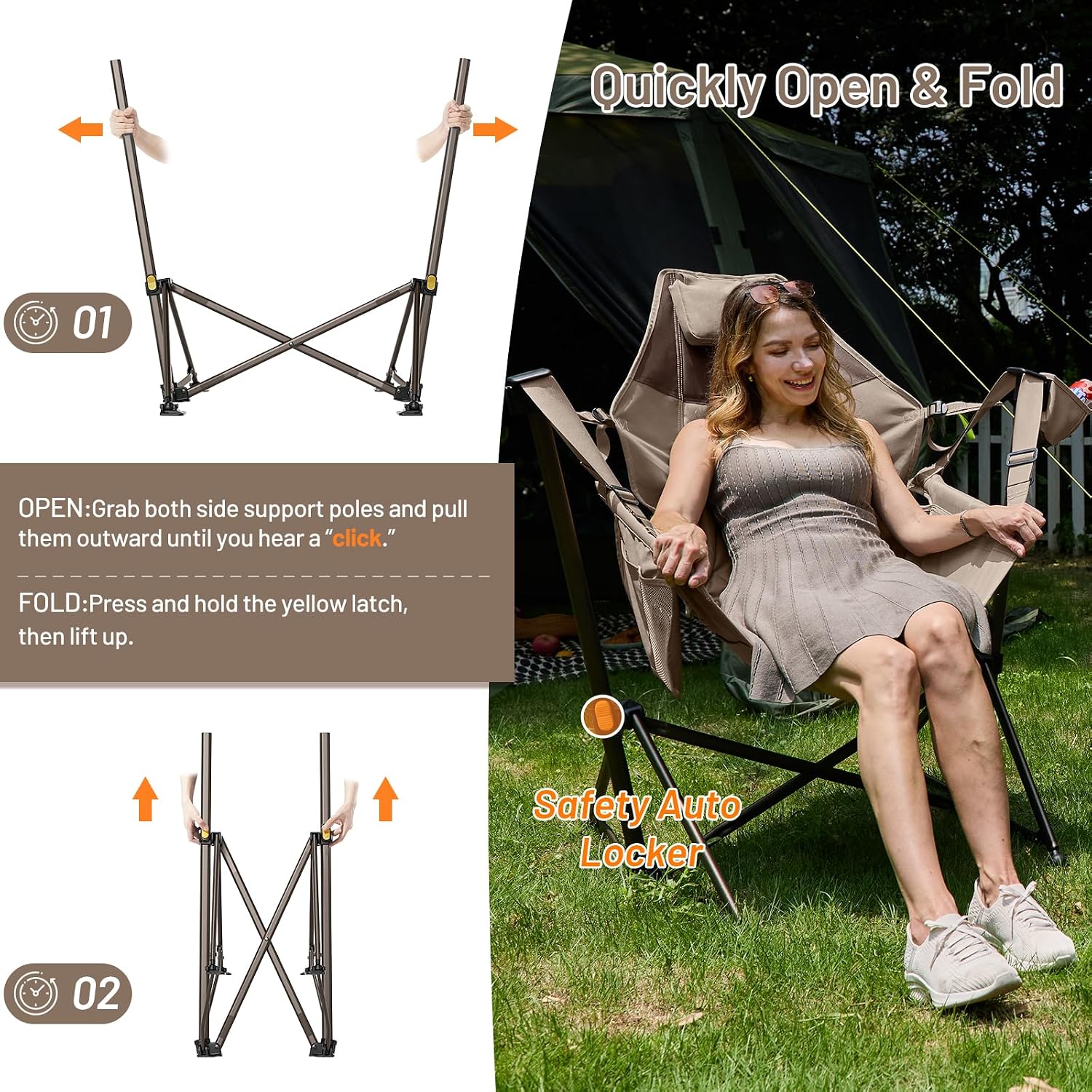 TIMBER RIDGE Hammock Camping Chair with Adjustable Backrest, Heavy Duty Folding Hammock Chair Supports 300lbs, Portable Hammock Chair for Camping, Travelling and Patio, Tan 2 Pack
