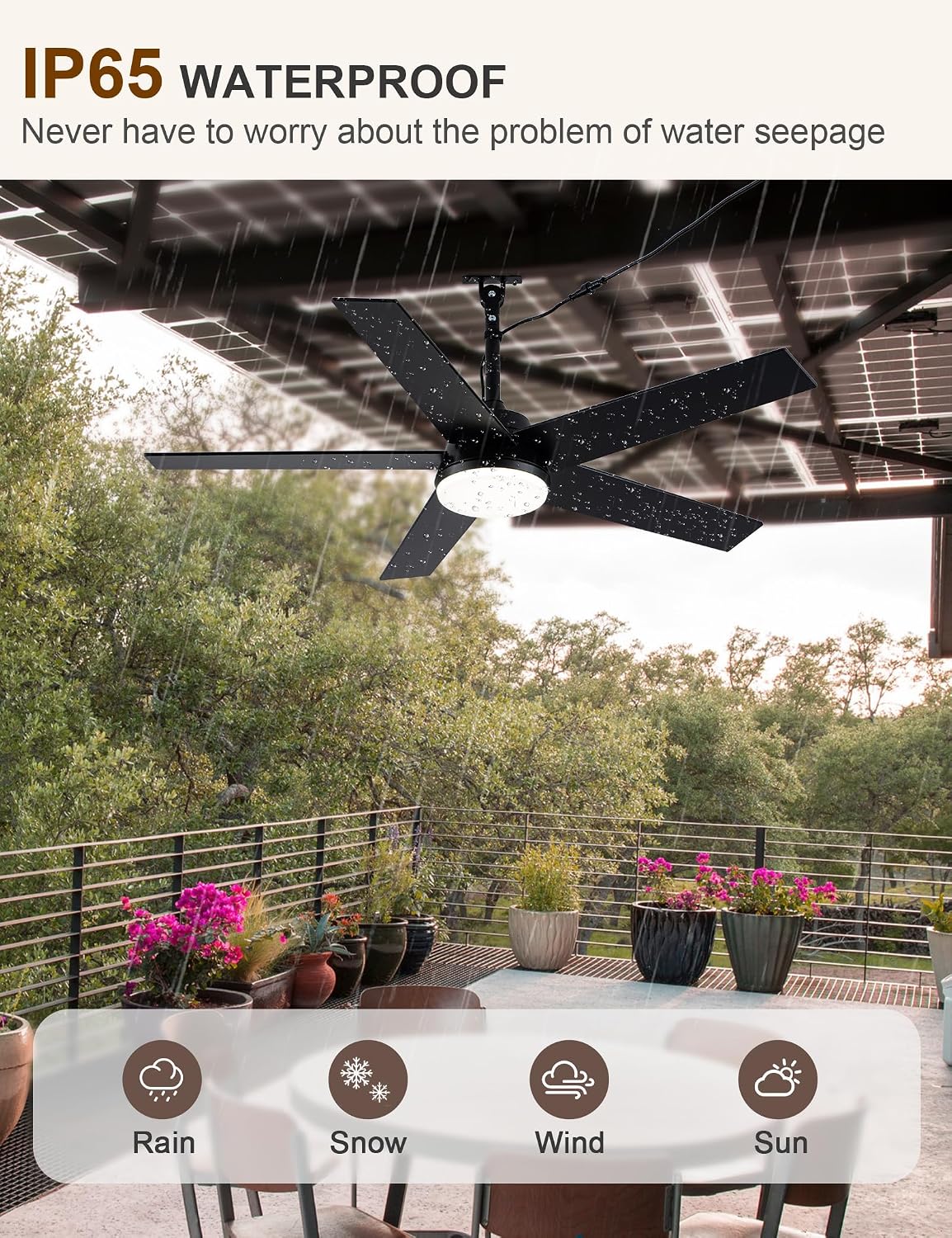 48 Inch Waterproof Outdoor Ceiling Fans with Lights Gazebo Fan for Outside DC Motor 6-Speed Reversible Timer 3 Color Dimmable LED Light Plug-in Ceiling Fan Outdoor Hanging for Patios Porch (32-Black)