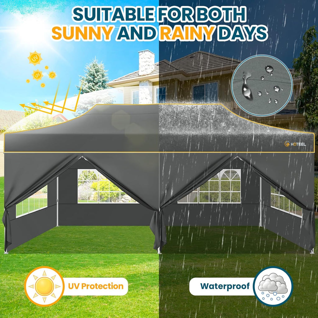 Hoteel 10x20 Pop Up Canopy Tent Heavy Duty with 6 Sidewalls, Waterproof Party Tent, Easy Set-up Commercial Instant Tents with Roller Bag & Sandbags, Hexagonal Leg (1-Year Warranty)