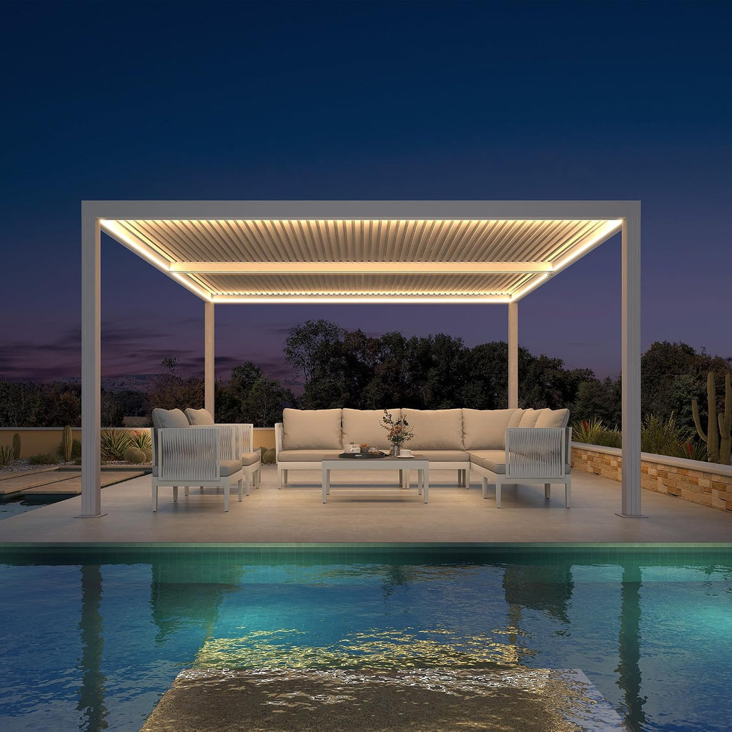 PURPLE LEAF Outdoor Louvered Pergola 10' x 14' with Adjustable Rainproof Louvered Hardtop Patio White Aluminum Pergola for Patio Garden Backyard