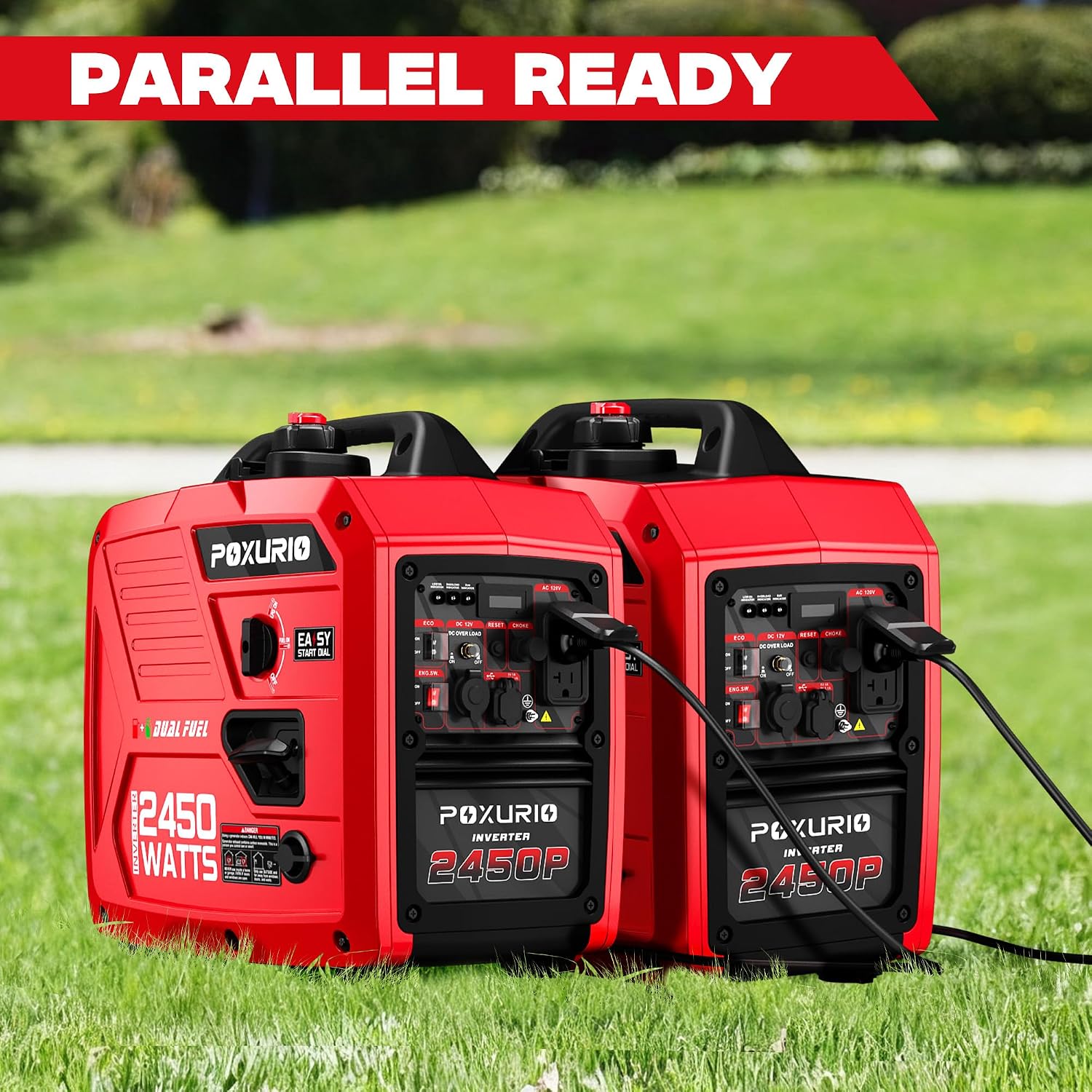 2450-Watt Dual Fuel Inverter Generator for Home Use, 1.6Gallon Large Fuel Tank Up to 8.3 Hours Use, 120V Gas Powered Generator Super Quiet - EPA Compliant, Red