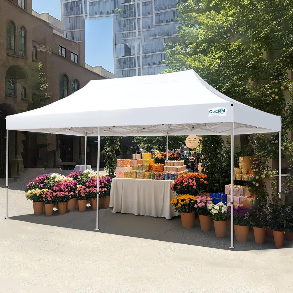 Quictent 10x20 Heavy Duty Pop up Canopy Tent, Easy up Commercial Instant Shelter with Wheeled Bag for Outdoor, Parties, Markets, Camping, 500D Silver Coated UPF 50+ Sun Shield