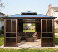 EROMMY 10x12 Sunroom Gazebo, Polycarbonate Roof Outdoor Solarium with Sliding Door & Adjustable Window Panels, Enclosed Patio Sunroom with Mesh Screens, Aluminum Frame Backyard Enclosure