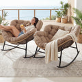 BULEXYARD Double Rocking Lounge Chairs Outdoor, 2 PCS Papasan Rocking Chair with Padded Cushion, All Weather PE Wicker Recliner Glider, Big Comfy Egg Rocker for Indoor Balcony, Bedroom, Livingroom