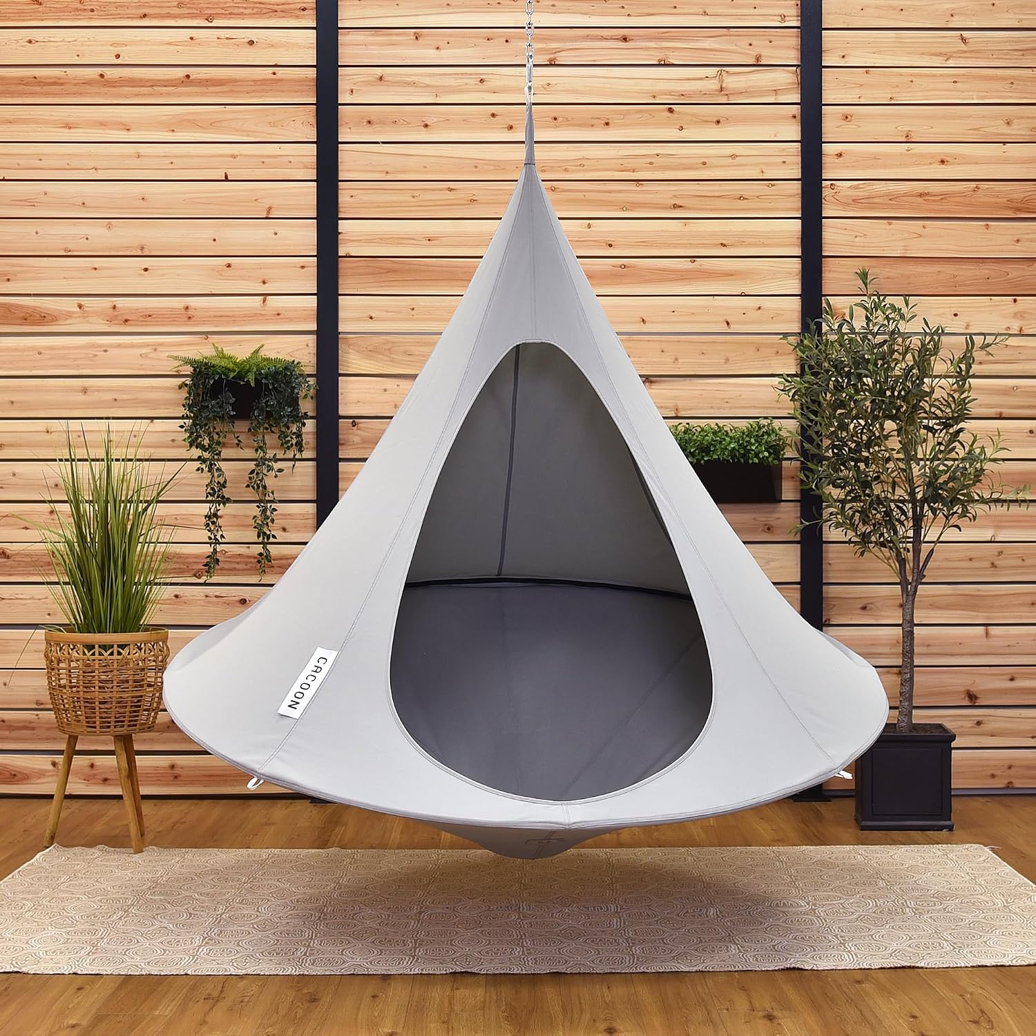 Double Cacoon Hanging Chair for Two – Cozy Indoor/Outdoor Hammock with Polyester Canvas, 440 lb Capacity, Includes 18ft Rope & Carabiner (Moon River)