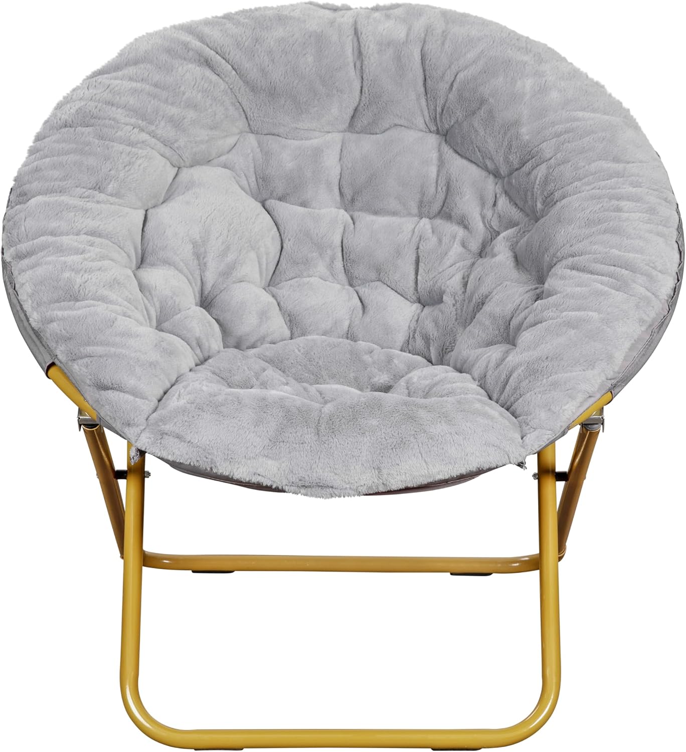 Flash Furniture Gwen Oversize Folding Saucer Chair with Ottoman, Faux Fur Moon Chair, Durable Steel Frame, for Dorm and Bedroom, 38', Gray/Soft Gold
