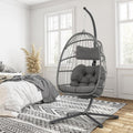Brafab Swing Egg Chair, Hammock, Hanging Chair, Aluminum Frame and UV Resistant Cushion with Steel Stand, Indoor Outdoor Patio Porch Lounge Bedroom Hand Made Wicker Rattan, 350LBS Capacity
