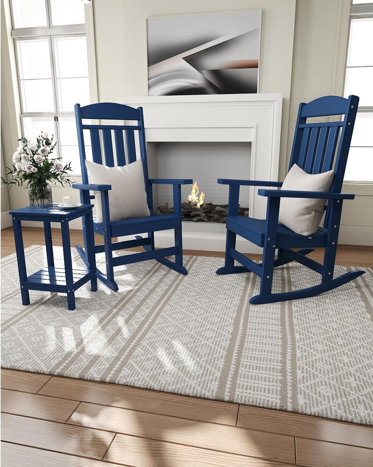 NAVINE Outdoor Rocking Chairs Set of 2, Oversized High Back Patio Rocking Chairs, All Weather Porch Rocking Chairs for Outside. Navy Blue