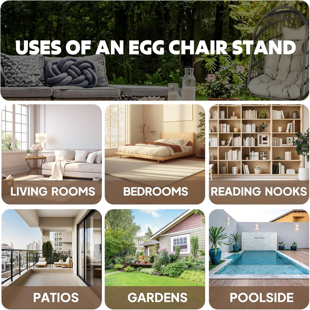 Chihee Hanging Egg Chair Stand,Strong Iron Hammock Chairs Frame with Spring Hook Stable Base,Heavy Duty Swing Chair Stands 330 lbs,C Stand for Hanging Seat Indoor Outdoor Bedroom Patio Garden Balcony