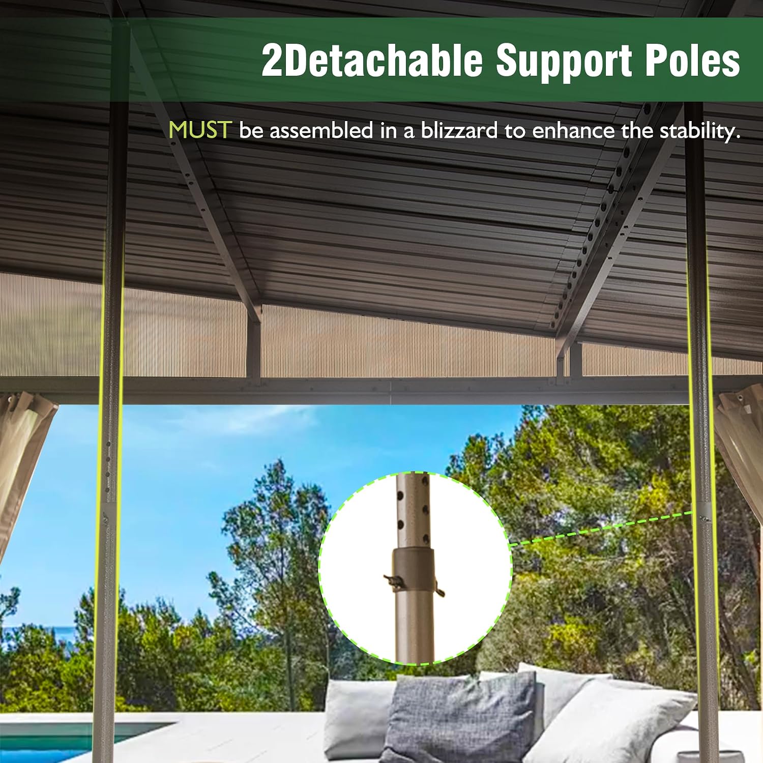Domi 12' x 14' Lean to Gazebo with Aluminum Frame, Wall Mounted Gazebo Hardtop Galvanized Steel Sloping Roof with Curtains and Netting for Patio Deck Backyard Lawn Party