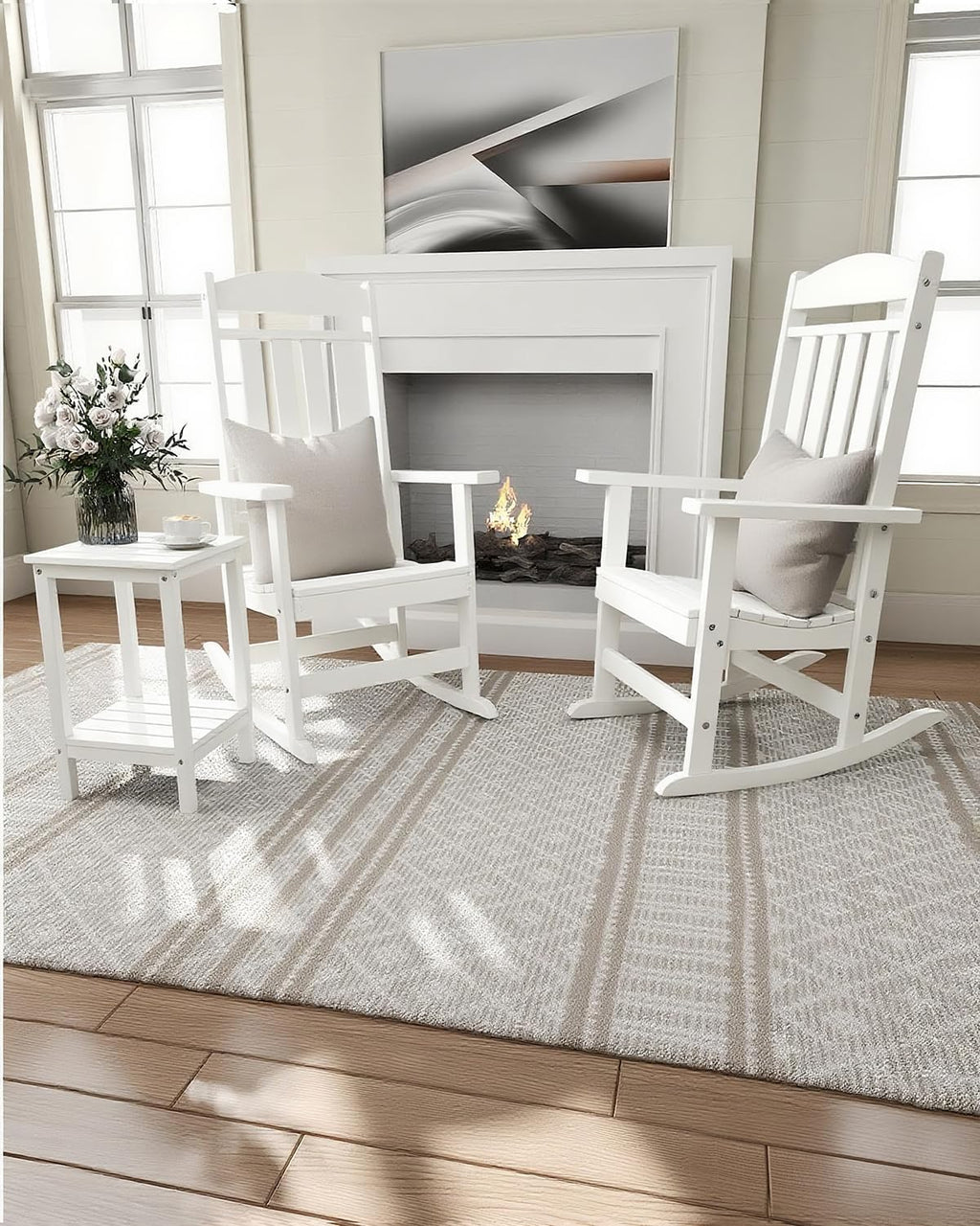 NAVINE Outdoor Rocking Chairs, Oversized High Back Patio Rocking Chairs, All Weather Porch Rocking Chairs for Outside. White