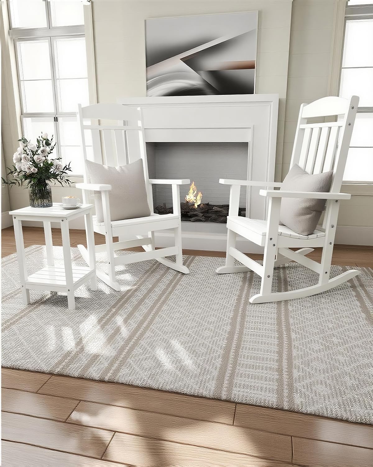 NAVINE Outdoor Rocking Chairs, Oversized High Back Patio Rocking Chairs, All Weather Porch Rocking Chairs for Outside. White