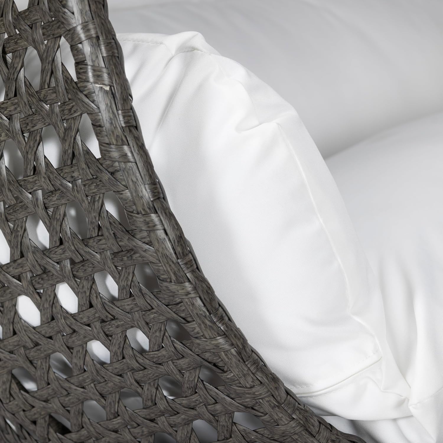 LeisureMod 2 Person Wicker Hanging Egg Chair, Indoor Outdoor Patio Swing with Black Stand & UV-Resistant Cushions, Lounge Chair for Bedroom & Garden, White