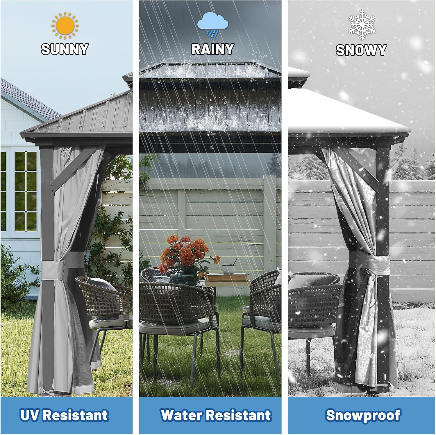 Hardtop Gazebo 8x10 FT, Metal Outdoor Gazebos with Galvanized Steel Double Roof, Curtains and Nettings, Permanent Gazebo Pavilion for Patio Wedding, Party, Outdoor Dining -Grey