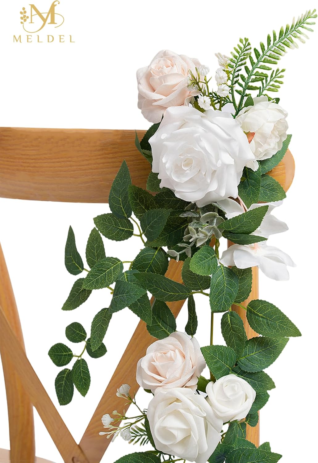 10pcs Wedding Aisle Decorations Chair Floral Swag Artificial Pew Flowers Hanging Garland White & Champagne for Ceremony Reception Church Rose Floral Faux Arrangement Party Outdoor Garden Decor