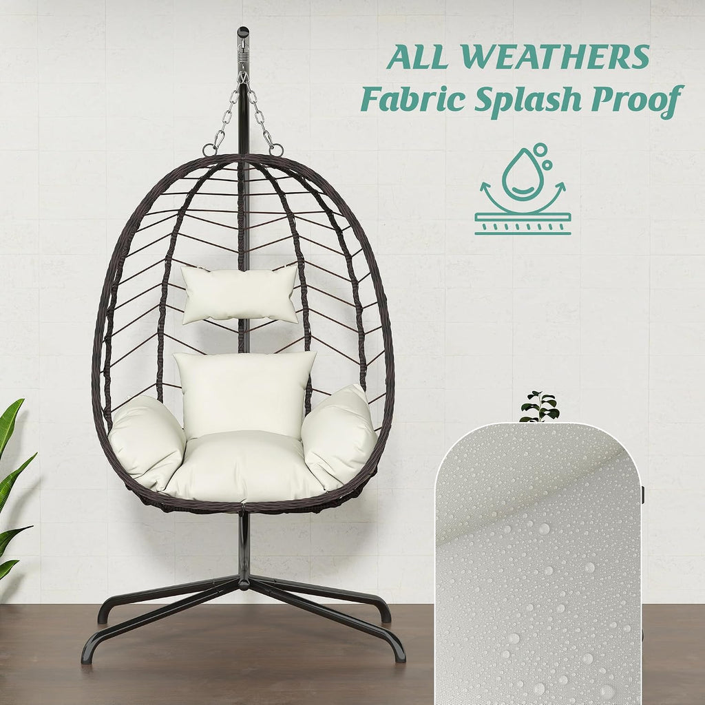 Egg Chair with Stand, Patio Wicker Hanging Chair, Hammock Swing Chair, 350LBS Capacity for Bedroom, Balcony(BR-BE)