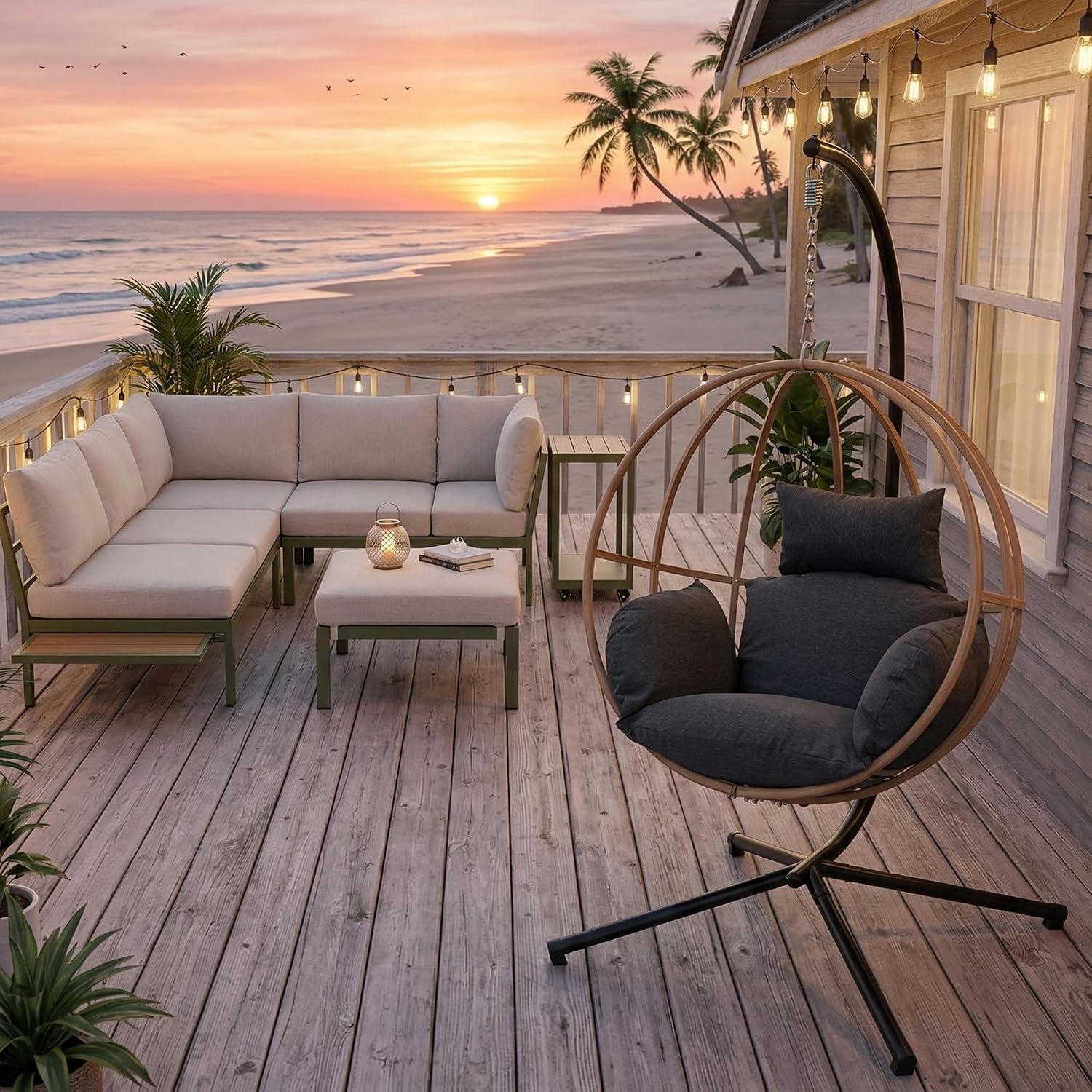 Egg Chairs Outdoor, Metal Hanging Egg Chair with Cushions, Heavy Duty 400LBS Imitation Wicker Egg Swing Chair with Stand, 80' H Hanging Chairs Cozy Basket Seat for Bedroom/Balcony, Charcoal