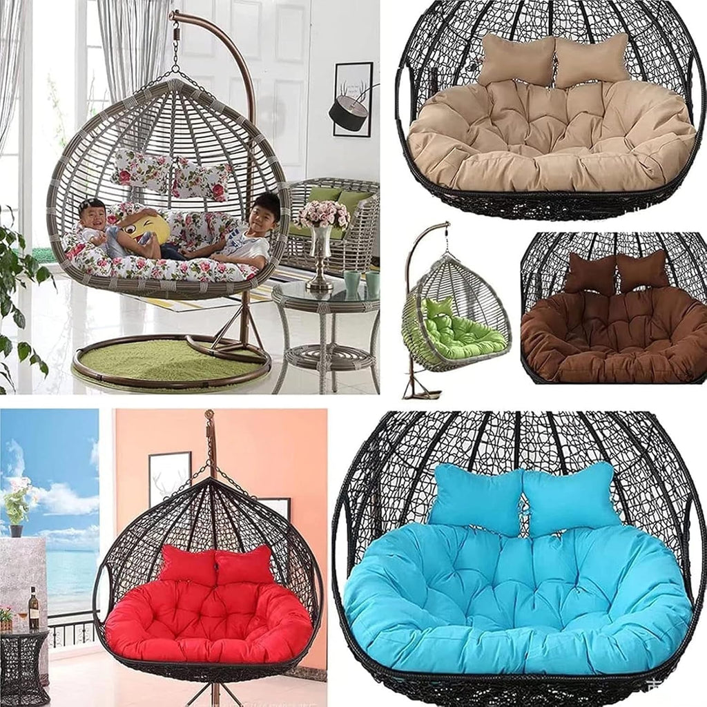 2 Person Egg Chair Cushion Replacement Double Hanging Rattan Chair Cushion Hanging Rocking Chair with 2 Adjustable Headrests Hanging Mattress for Patio Garden Furniture(K)