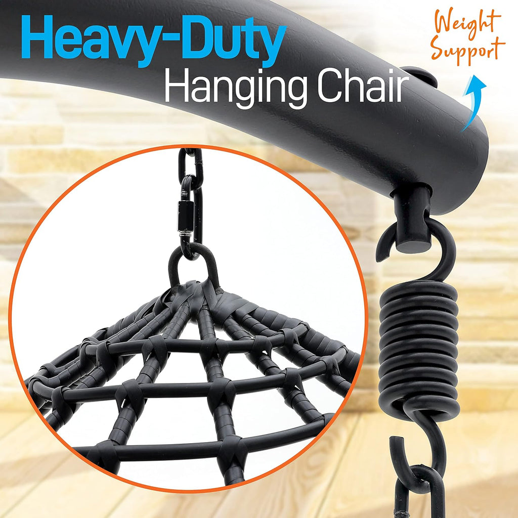 SereneLife Hanging Egg Chair with Stand - Indoor Outdoor Patio Wicker Rattan Lounge Chair with Stand, Steel Frame, UV Resistant Washable Cushions for Garden Backyard Deck Sunroom SLGZ0EGBL (Black)