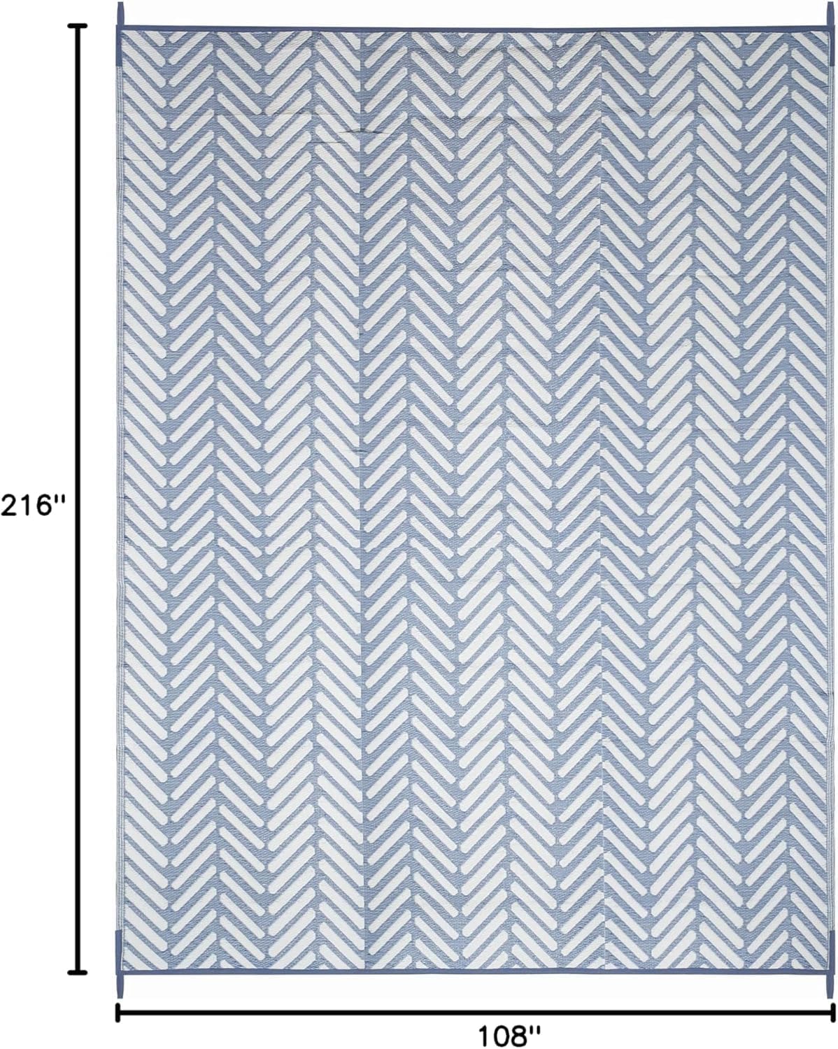 FH Home Outdoor Camping Rug - Waterproof, Fade Resistant, Reversible - Premium Recycled Plastic - Herringbone - Large Patio, Deck, Sunroom, RV - Fresno - Light Blue - 9 x 18 ft Foldable