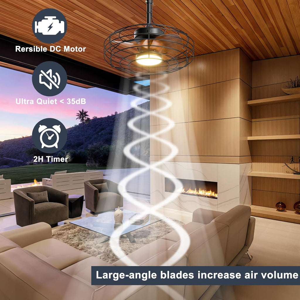 Coolbull Plug and Play Outdoor Ceiling Fans with Lights, 20'' Wet Rated Gazebo Fan Remote/APP Control, Dimmable Hanging Fan for Patio Pergola, Wood Color