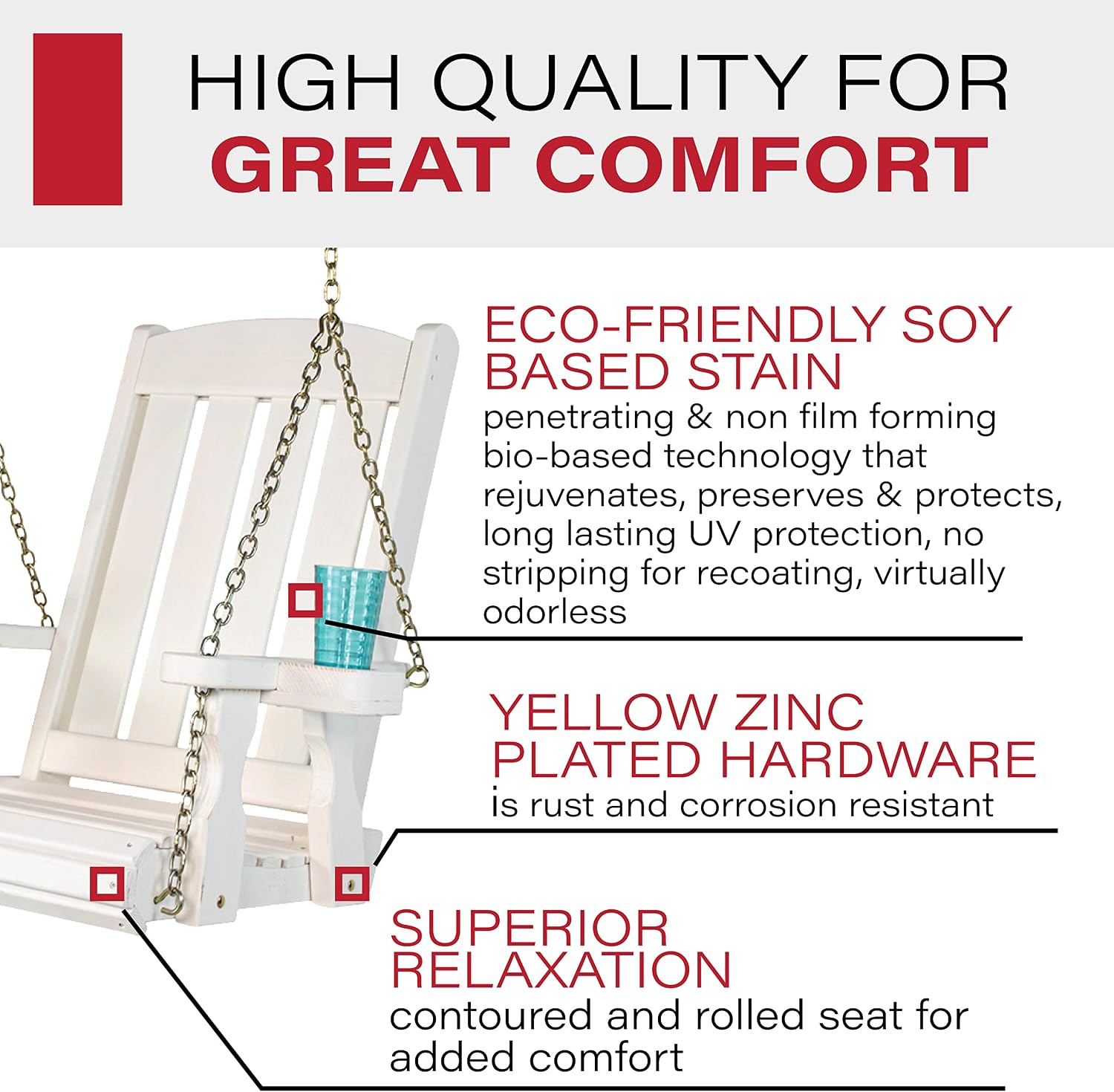 Amish Casual Heavy Duty Mission Pressure Treated Swing Chair with Cupholders (Semi-Solid White Stain)