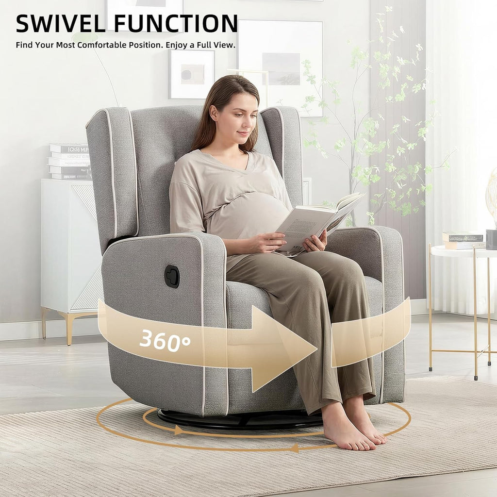 CANMOV Swivel Rocker Recliner Chair, Rocking Chair Nursery Glider Recliner, Manual Glider Chair for Nursery (Gray)