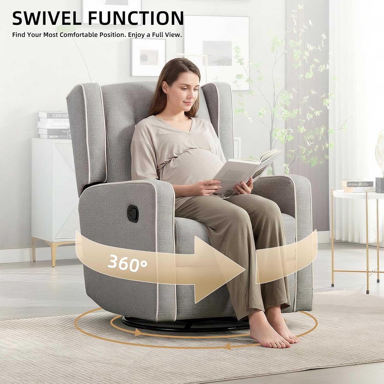 CANMOV Swivel Rocker Recliner Chair, Rocking Chair Nursery Glider Recliner, Manual Glider Chair for Nursery (Gray)