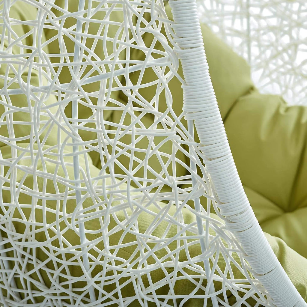 Modway Hide Wicker Rattan Outdoor Patio Porch Lounge Egg Swing Chair Set with Stand in White Peridot