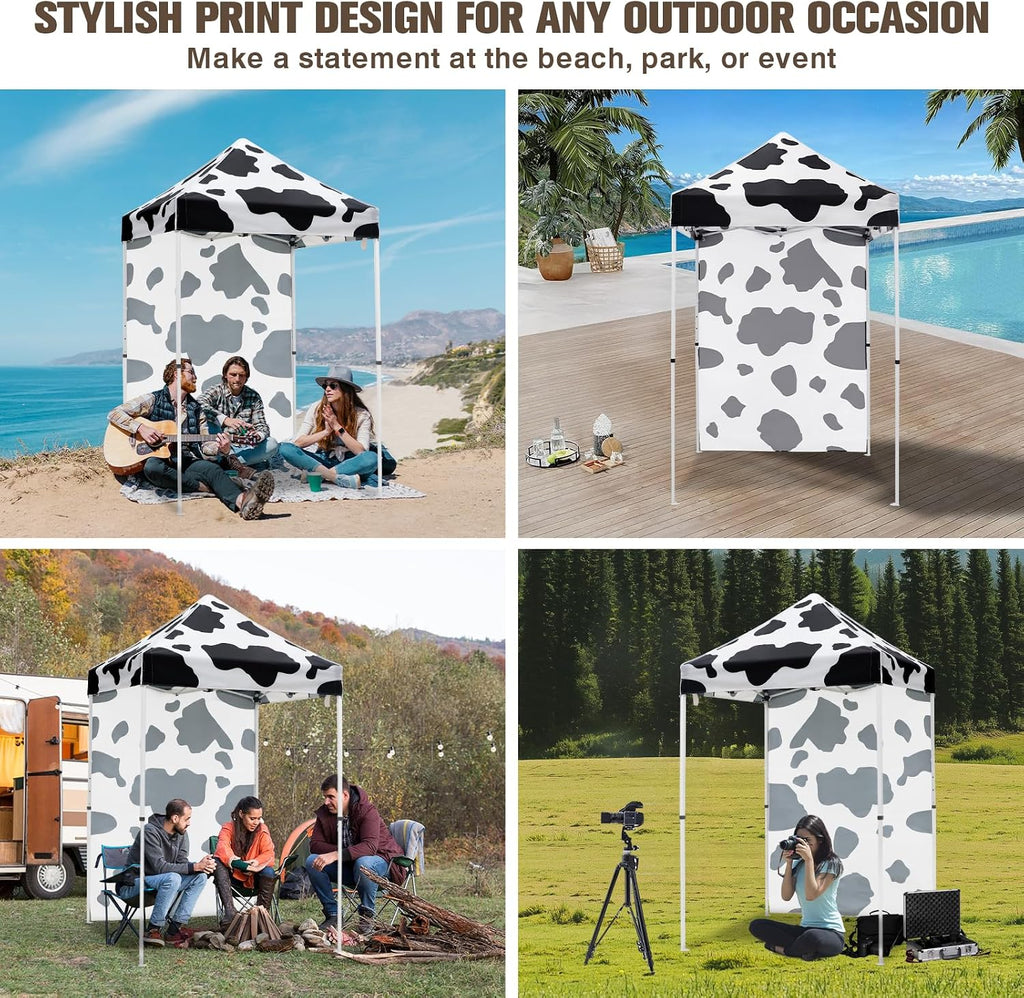 EAGLE PEAK Pop up Canopy 5x5, Outdoor Portable Canopy Tent with One Removable Sunwall, Carry Bag Included, Cow Print