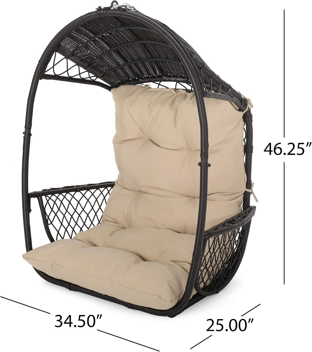 Christopher Knight Home Sidney Outdoor/Indoor Wicker Hanging Chair with 8 Foot Chain (NO Stand), Brown and Tan