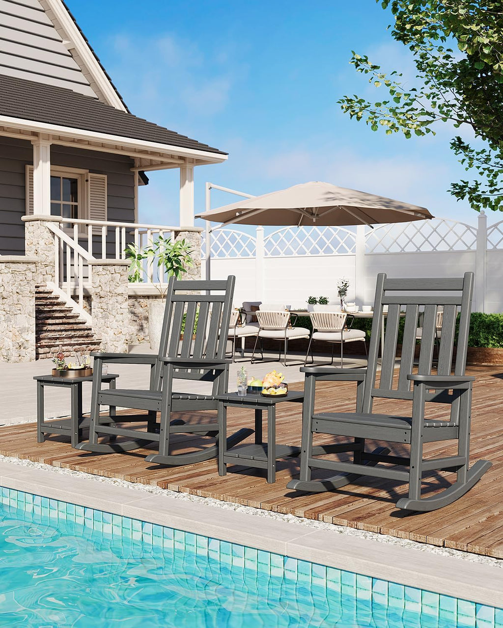 GarveeLife Poly Lumber Rocking Chair Outdoor - HDPE High Back Porch Rocker Chairs for Adults - All Weather Resistant Furniture for Patio - Grey