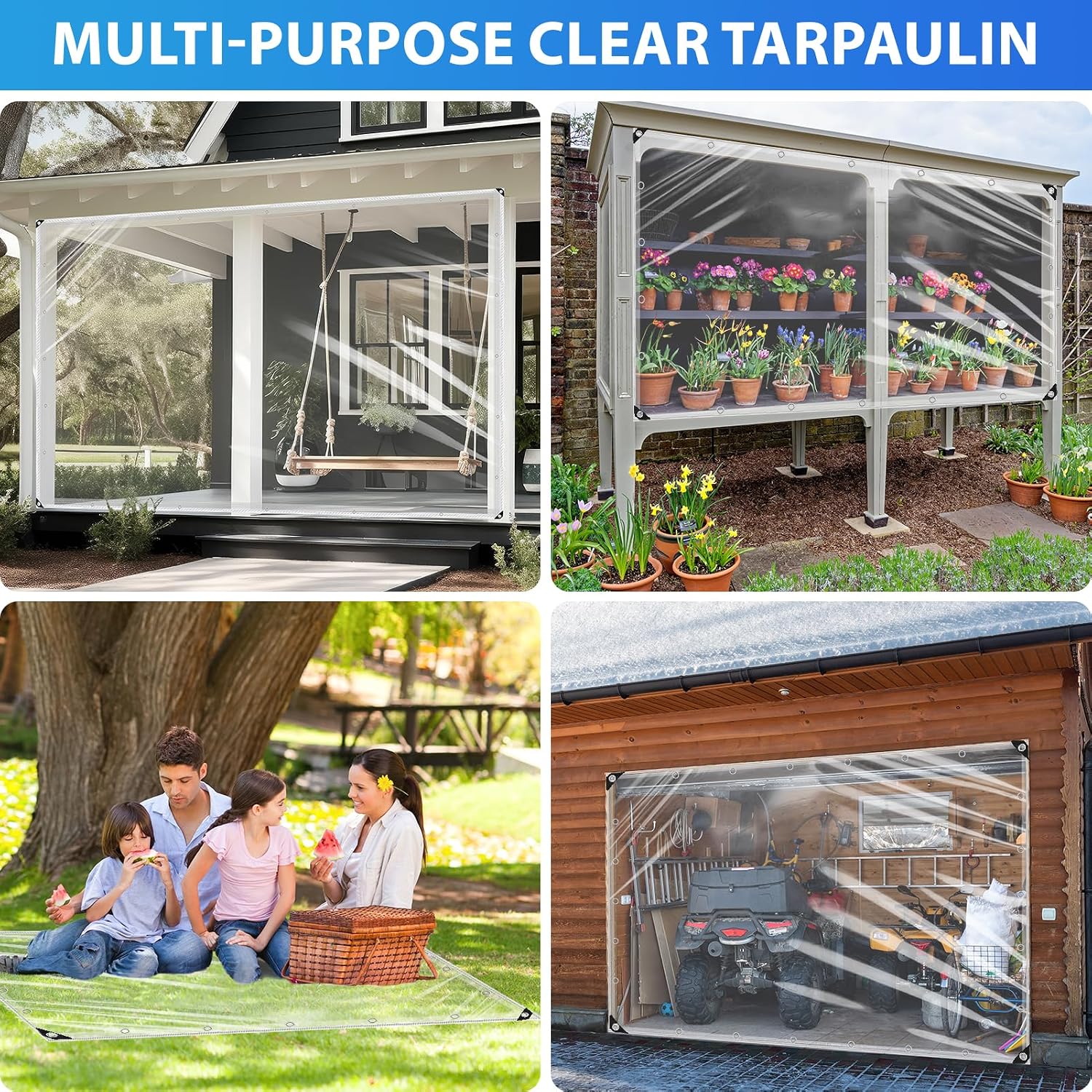 10x20 Ft Clear Tarps Heavy Duty Waterproof, 20mil Clear Vinyl Patio Enclosure, PVC Plastic Transparent Tarpaulin with Grommets for Outdoor Porches, Pavilion Rain Shield, Winter Rainproof Canopy Fabric