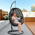 Egg Swing Chair Outdoor Indoor, Hanging Egg Chair with Stand, Black Wicker Swing Chair,UV Resistant Cushion 300 LBS Capacity for Porch,Patio,Garden, Bedroom, Balcony,Yard