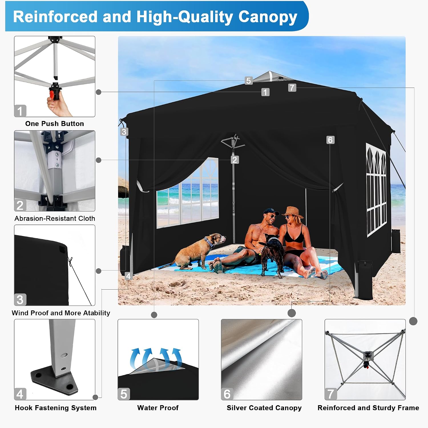 SANWAY 10x10 Pop Up Canopy Tent with Sidewalls x 4 – Easy Setup Canopy Tent, Waterproof, UV-Resistant, Portable with Carry Bag for Outdoor Events, Camping, and Backyard Parties – Black