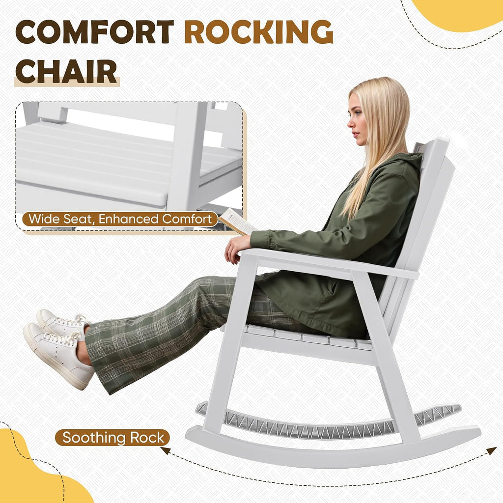 Greesum Set of 2 Outdoor Rocking Chair, Rust-Proof & UV-Resistant, Comfortable Smooth Glide for Deck, Porch, Lawn, or Garden, Bright White