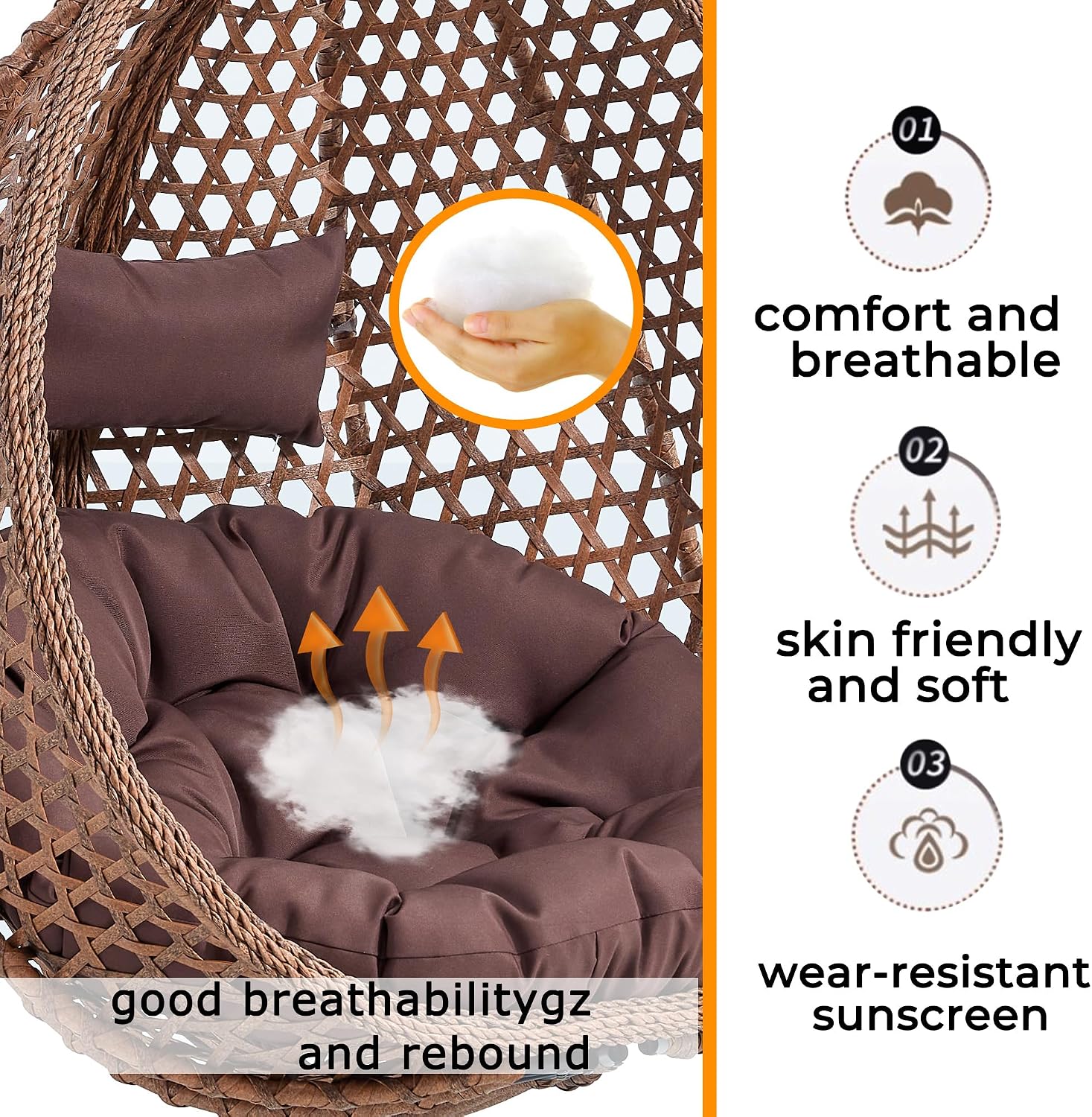 JUFU Egg Swing Chair with Stand, Hanging Egg Chair with Cushions and Pillow, Heavy Duty Lounge Basket, Indoor Outdoor Patio Porch Lounge Relaxing for Patio Balcony Backyard, Bedrooms