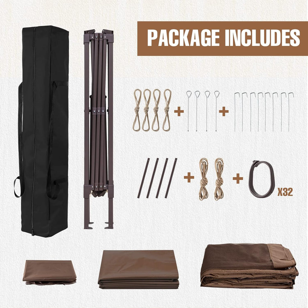 11x11 Pop Up Gazebo Tent with Mesh Netting, Instant Outdoor Canopy with UPF 50+ UV Protection, Water Resistant, Brown