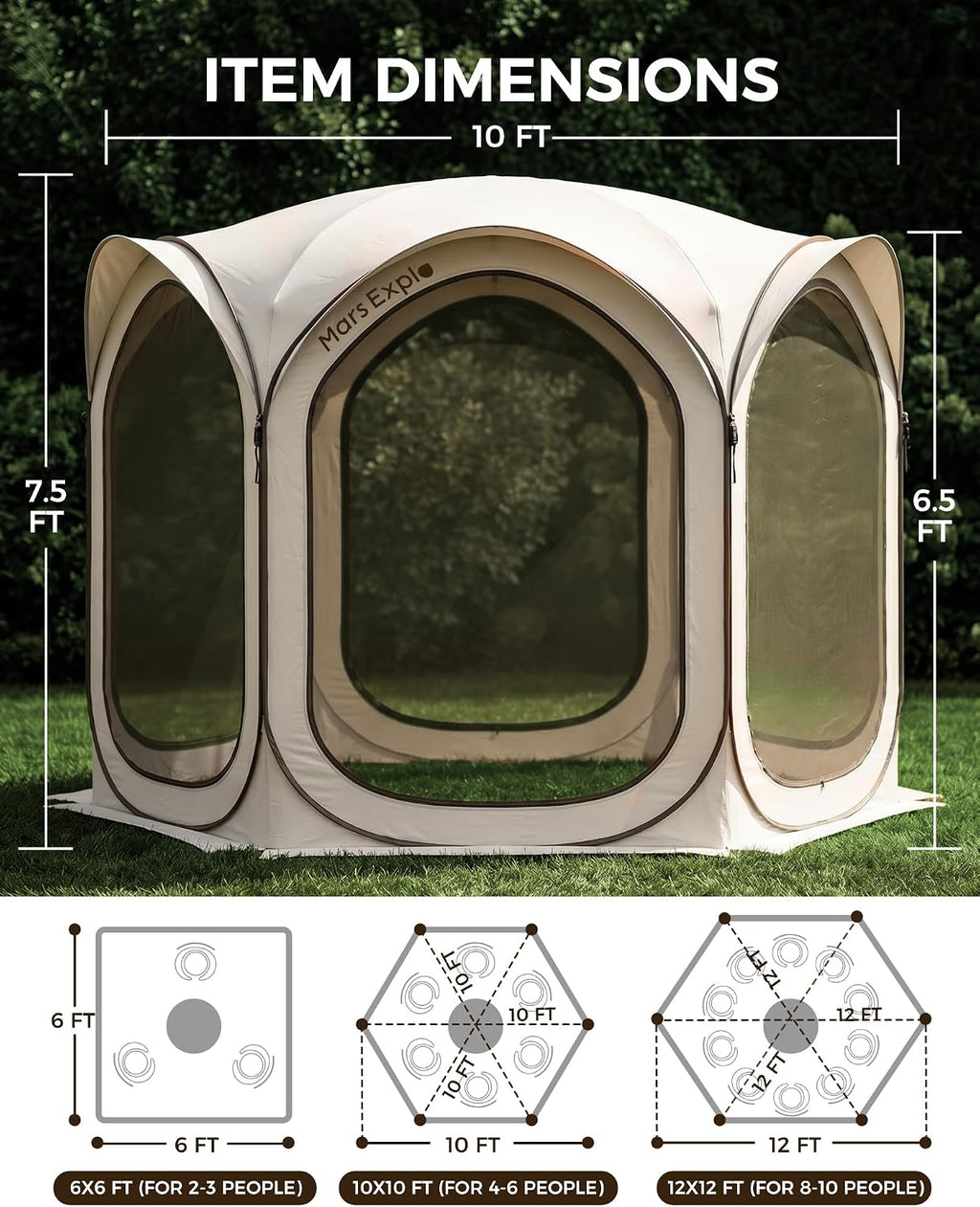 10X10FT Pop-Up Screen House Tent, Portable Instant Screen Room Canopy with Mesh Doors and Carry Bag for Patio Backyard Deck Camping Outdoor, Pop up Gazebo, Popup Canopy Tent, Beige