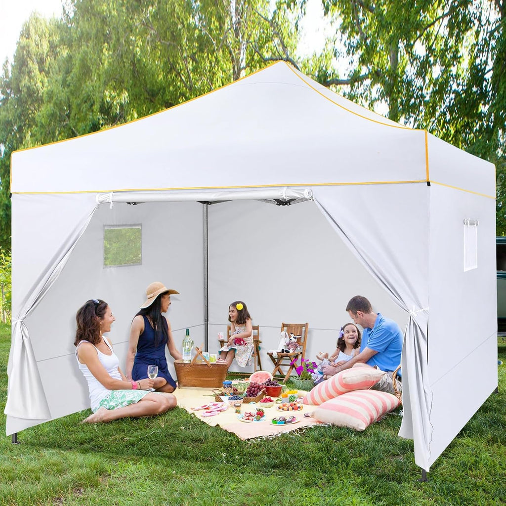 COBIZI 10x10 Pop Up Canopy Tent Commercial Heavy Duty Instant Canopy with 4 Sidewalls, UV 50+ Silver Coated Waterproof Vendor Gazebo, Portable Shelter with Carry Bag, Event Tent for Parties, White