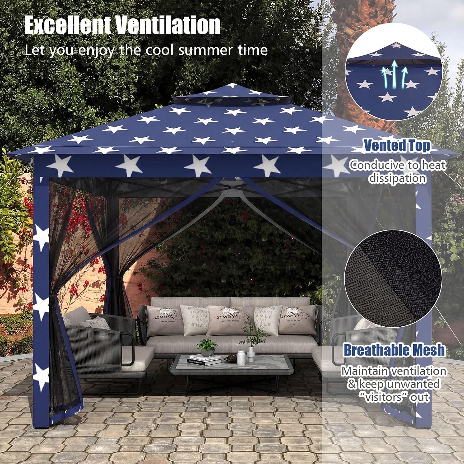 Tangkula 11x11 Ft Pop up Gazebo, 2-Tier Outdoor Patio Gazebo with Netting, Carry Bag, 121 Square Feet of Shade for Backyard, Deck, Poolside