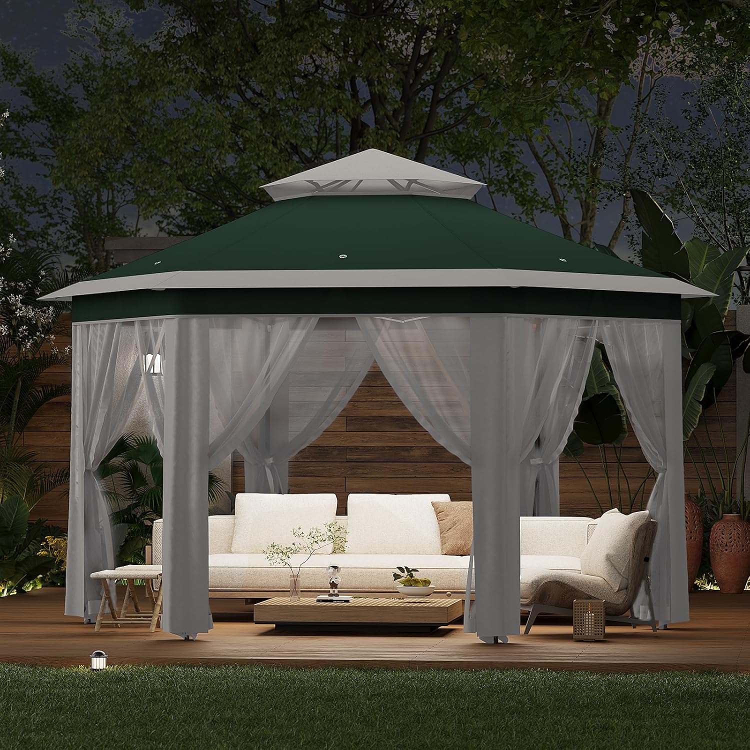 13'x13' Pop Up Gazebo with Mosquito Netting, Canopy Tent with Portable Carry Bag, Outdoor Gazebo for Backyard & Patio Furniture, Double-Layer Outdoor Pergola for Lawn, Garden, Green