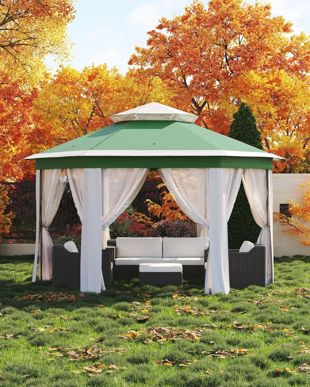 Pop Up Gazebo 13x13, Outside Canopy Tent-6 Side with Mosquito Netting, One Push Setup for Backyard Patio Garden Activities-Green