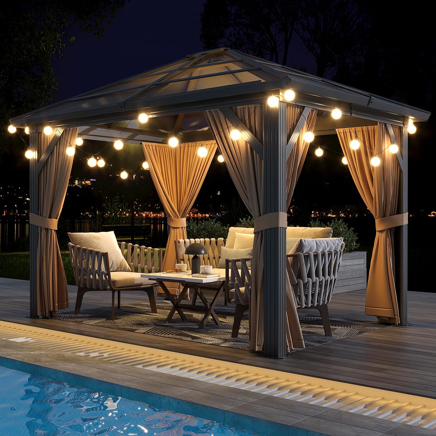 GarveeHome 10x12 ft Outdoor Gazebo Canopy with Heavy-Duty Aluminum Frame & Waterproof PVC Roof - Sun Shelter Tent for Backyard, Patio, Garden, Park Events