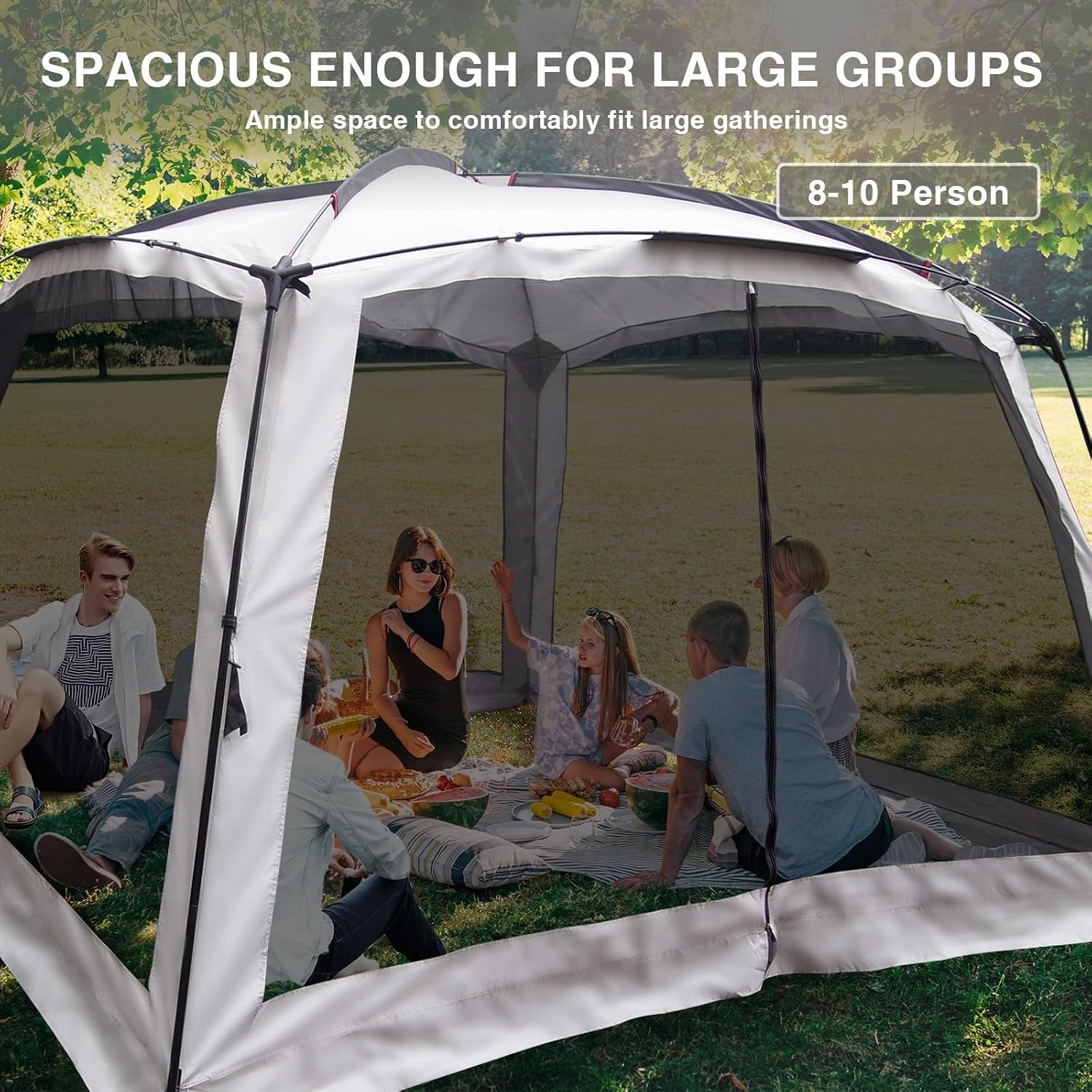 12' X 12' Screen Tent for Camping Canopy Easy Set Up Camper Screen House Room Porch Screened Gazebo 8-10 Person Screenhouse Bug Mesh Shade Tent UPF 50+ Screen Sun Shelter for Outdoor Patios