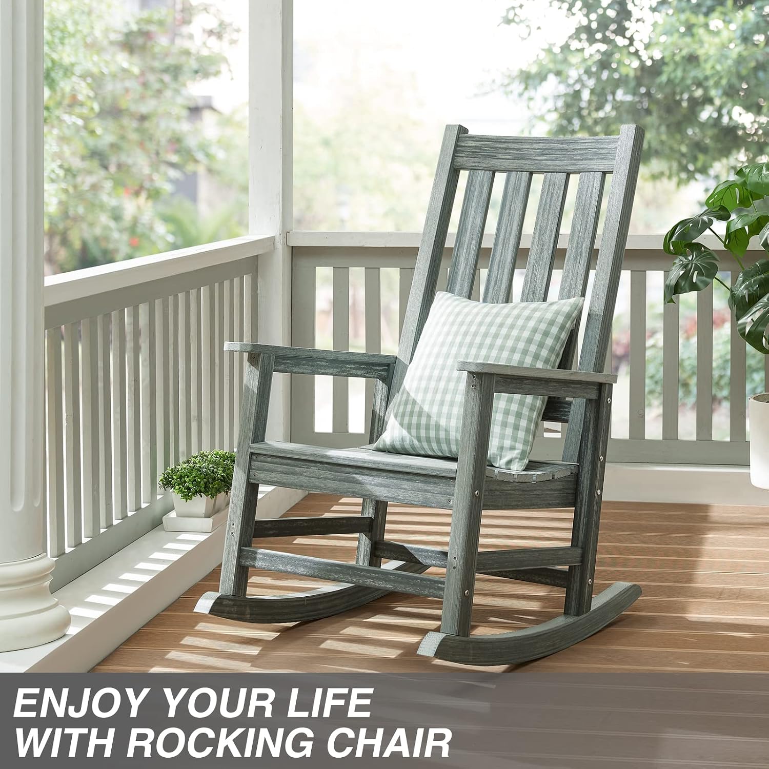 Outdoor Rocking Chair Set of 2, HDPE Oversized Patio Rocking Chairs, Weather Resistant, 350lbs Heavy Duty Porch Rocker with High Back for Backyard, Fire Pit, Garden and Indoor (Grey)