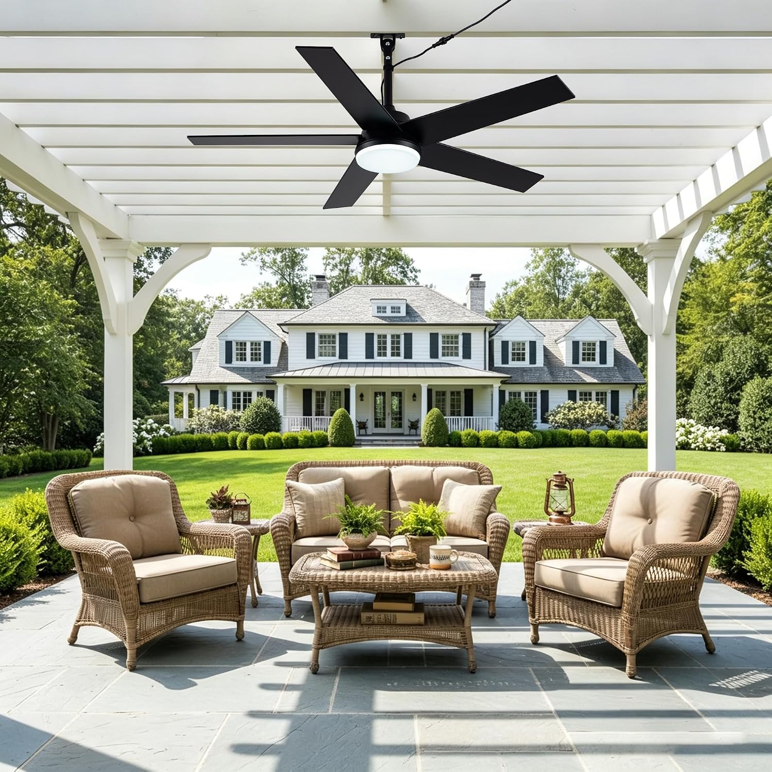 48' Waterproof Outdoor Ceiling Fan with Light IP65 Wet Rated Gazebo Fan Outdoor Hanging Plug in Ceiling Fan for Patios Porch Indoor Outdoor, APP Remote Control 3CCT LED Reversible 6 Speeds