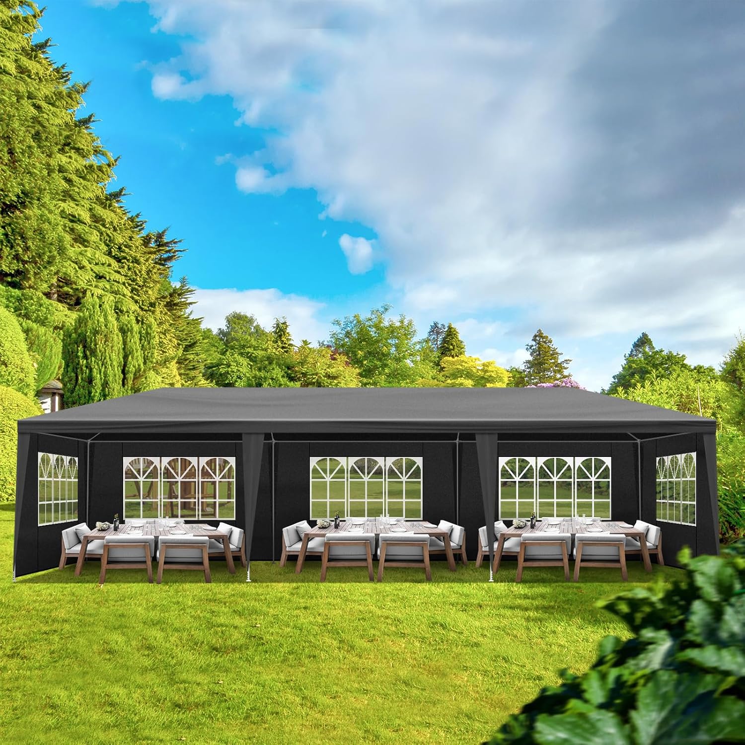 Party Tent for Outdoor Wedding, Birthday, Event, Patio - Gazebo Carport Canopy Shade With Removable Sidewalls & Transparent Window (10'x30'/8 Sidewalls Black)