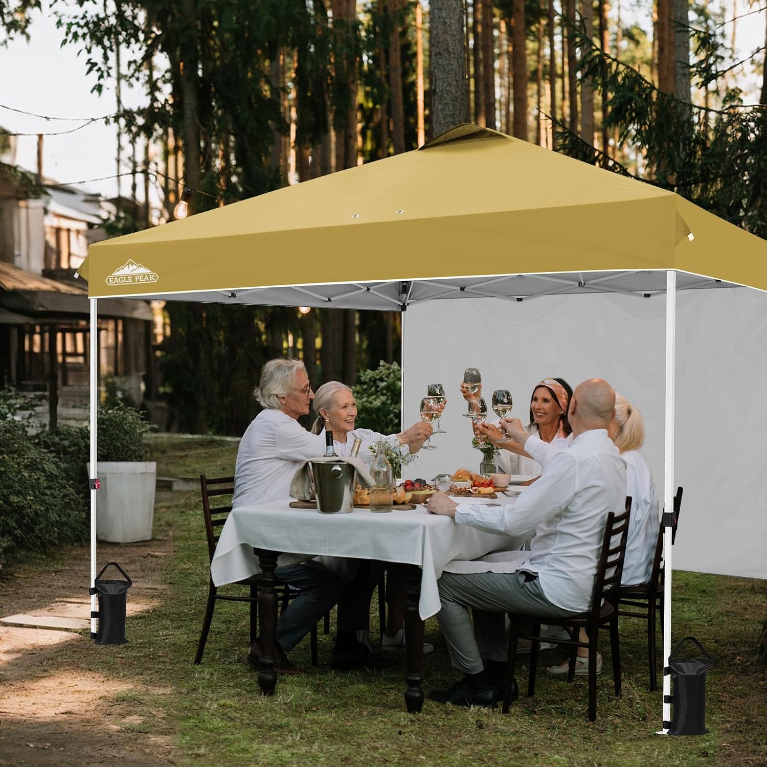 EAGLE PEAK Commercial Canopy 12x12 Pop Up Canopy Tent with 1 Sidewall, Easy Setup Heavy Duty Instant Event Shelter for Vendors & Markets, Outdoor Sun Shade, Beige