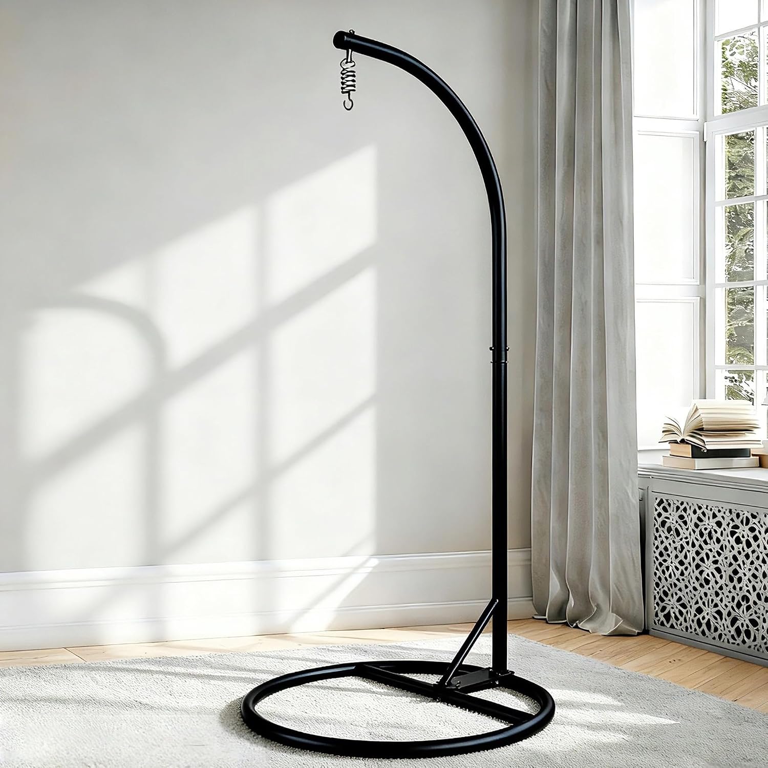Round Base Heavy Duty Hanging Stand - Powder Coated Hammock Stand for Hammock Chair, Indoor and Outdoor (Black)